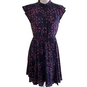 Madewell Navy With Pink Floral "Night Orchid" Silk Dress 2